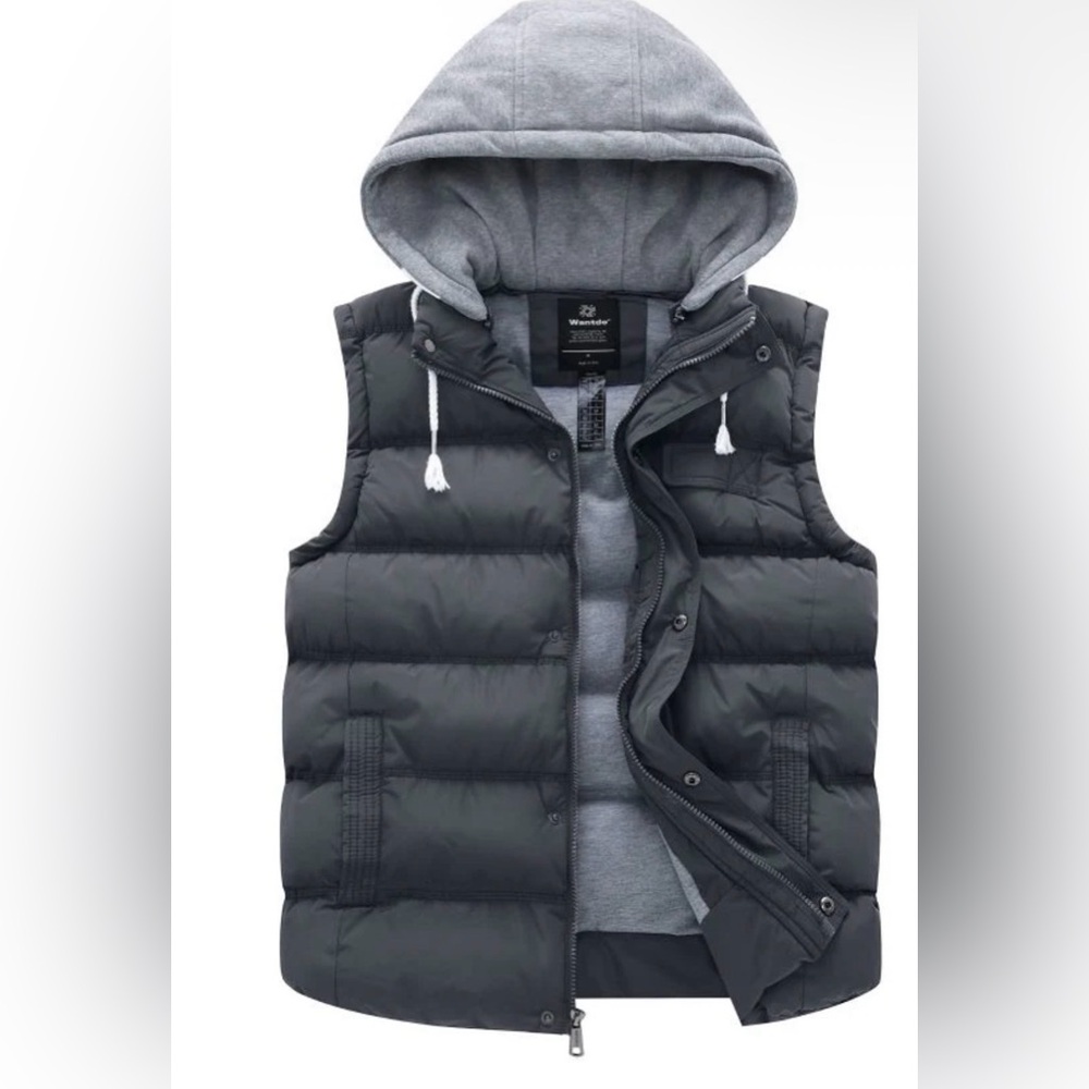 Men's Winter Quilted Vest Removable Hooded Sleeveless Puffer Vest‎ Size M